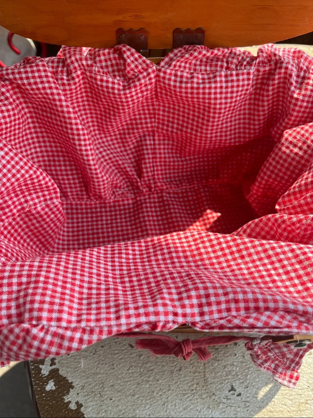 Vintage Red Man Woven Picnic Basket with Red Gingham Liner